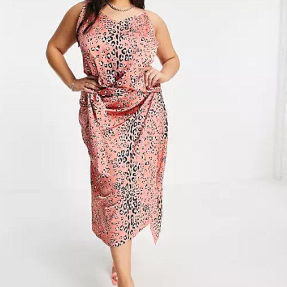 Never Fully Dressed Other - Never Fully Dressed Plus Cami Top And Skirt Set In Coral Leopard Print